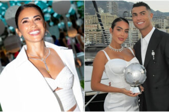 Georgina Rodriguez, Antonela Rocuzzo, Cristiano Ronaldo, Lionel Messi.